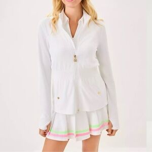 New Lilly Pulitzer UPF 50+ Luxletic Love Active Smocked Jacket Resort White, L